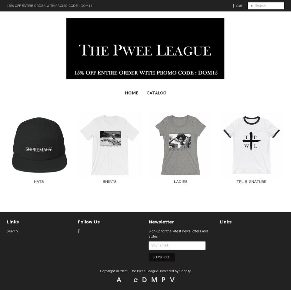 thepweeleague.com — Shopify storefront screenshot