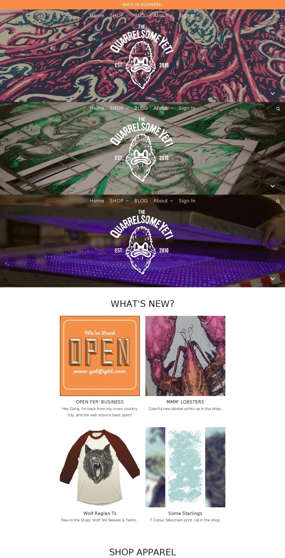 thequarrelsomeyeti.com — Shopify storefront screenshot