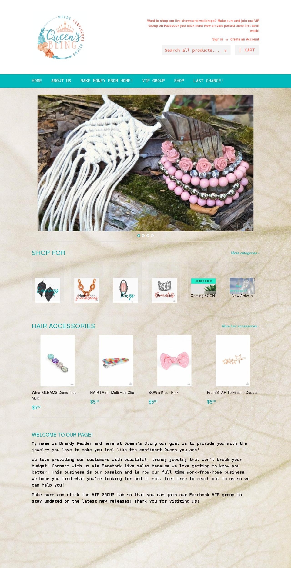 thequeenofbling.net shopify website screenshot