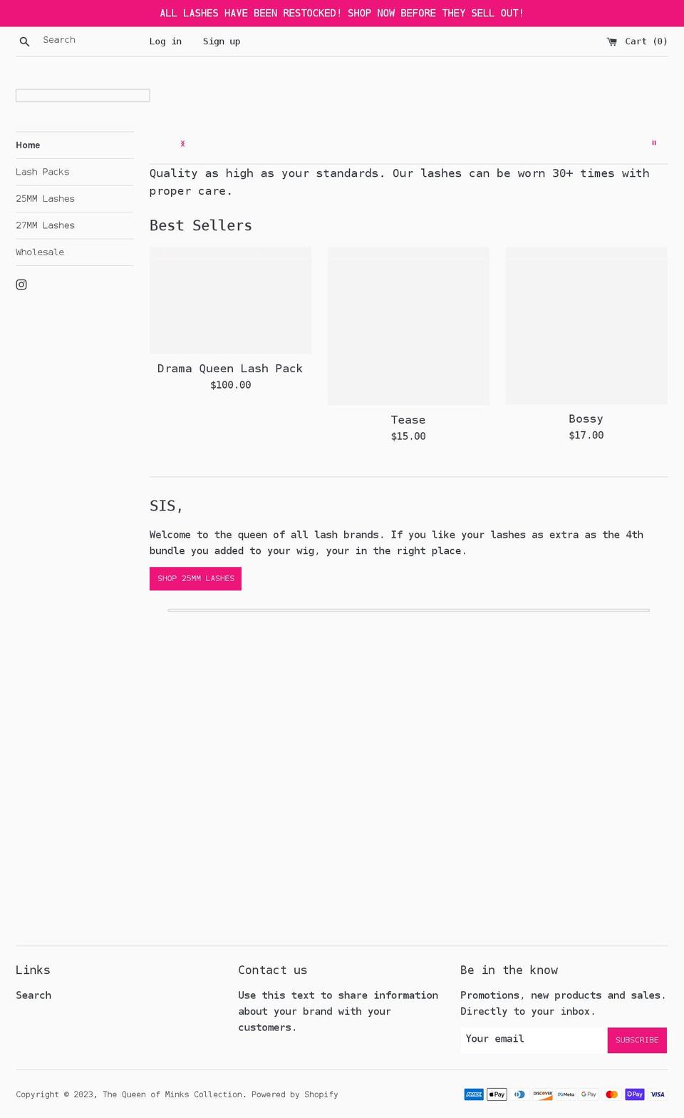 thequeenofminks.com shopify website screenshot
