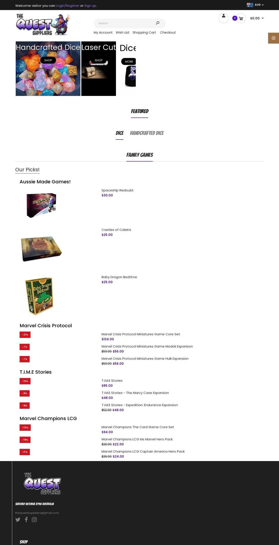 thequestsuppliers.com.au shopify website screenshot