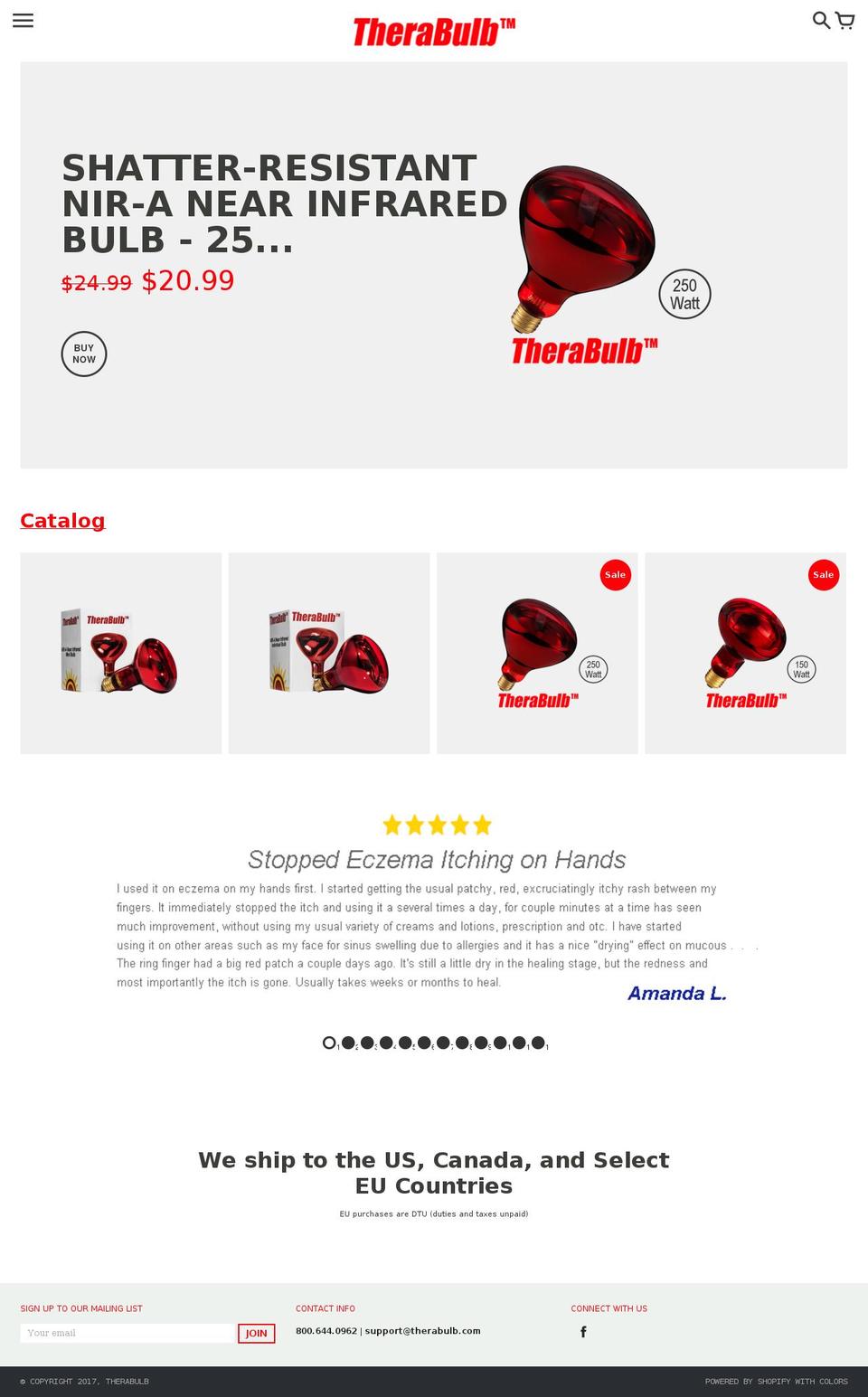 therabulb.com shopify website screenshot