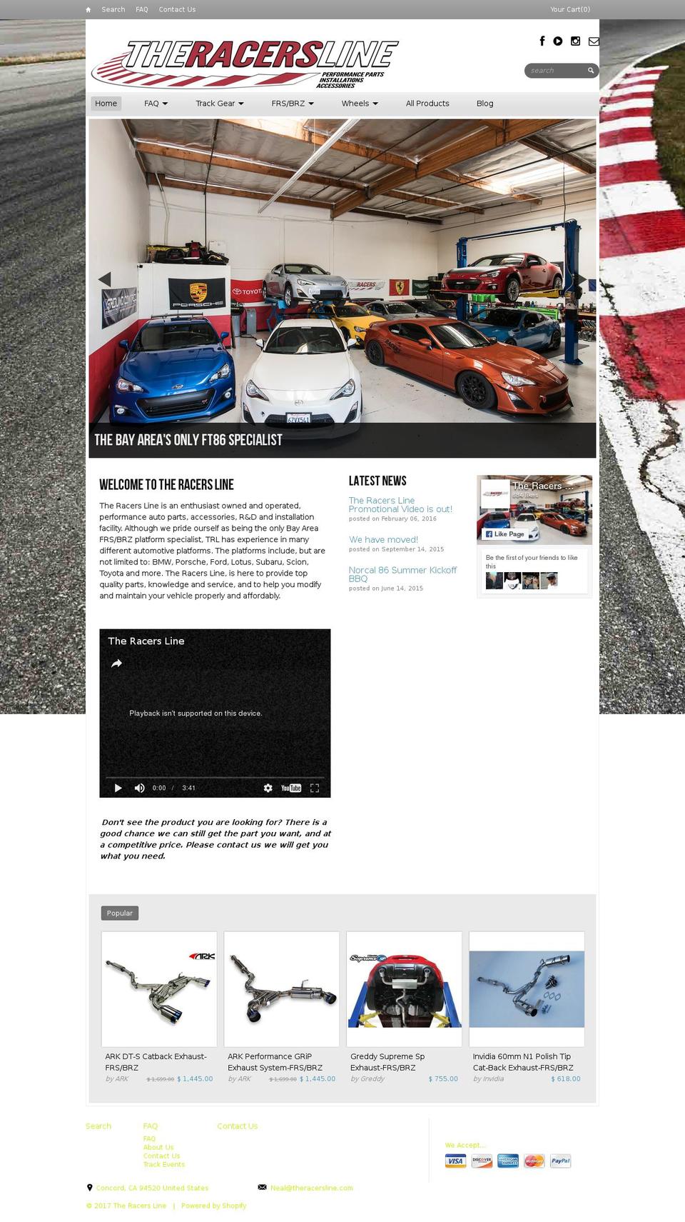 theracersline.com shopify website screenshot