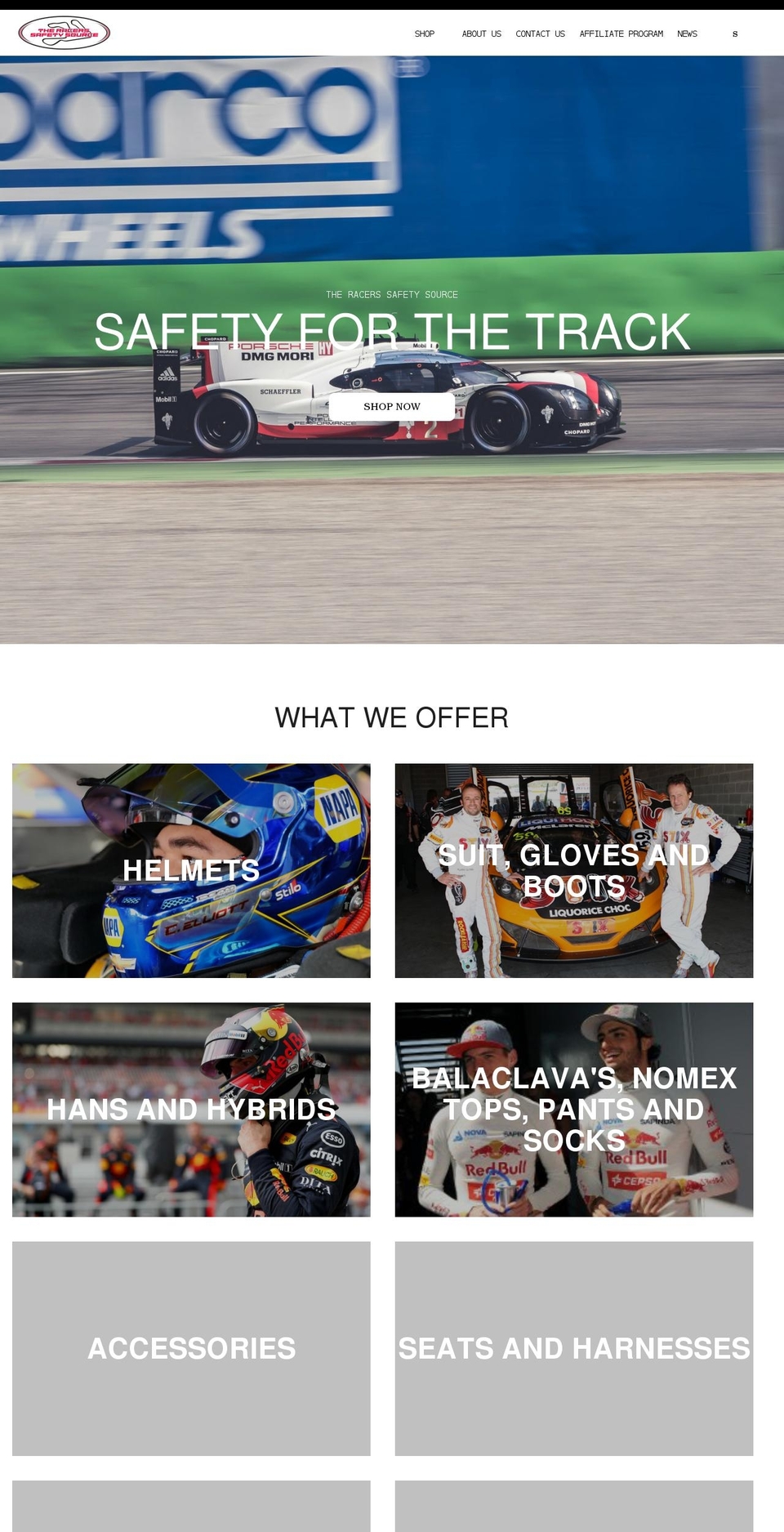 theracerssafetysource.com shopify website screenshot