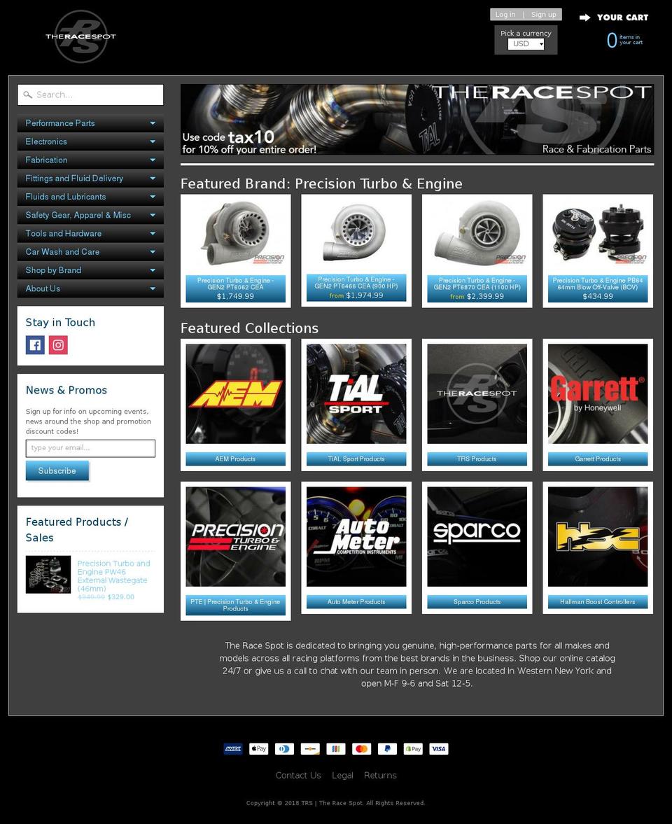 theracespot.com — Shopify storefront screenshot
