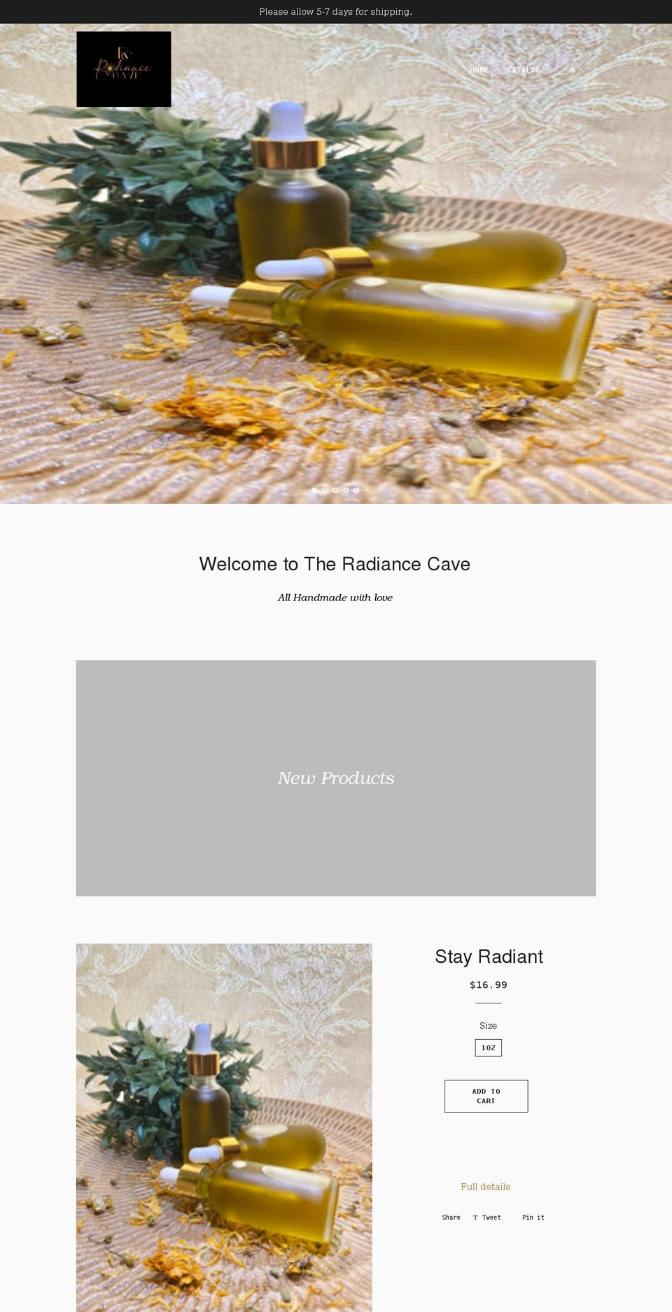 theradiancecave.com shopify website screenshot