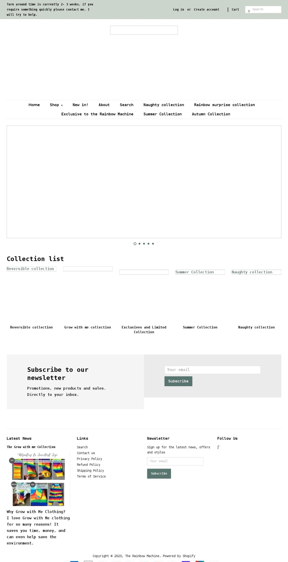 therainbowmachine.co.uk shopify website screenshot