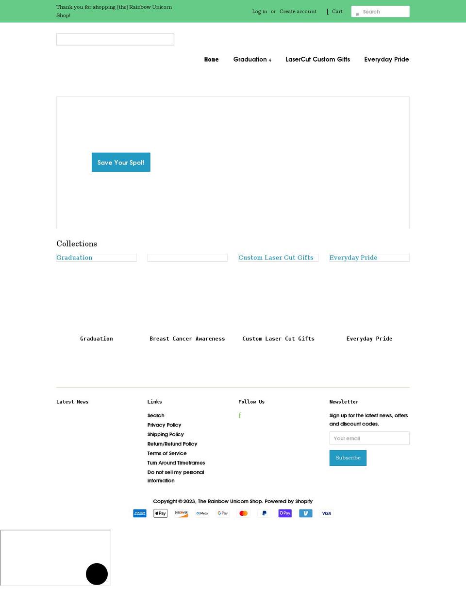 therainbowunicornshop.com shopify website screenshot