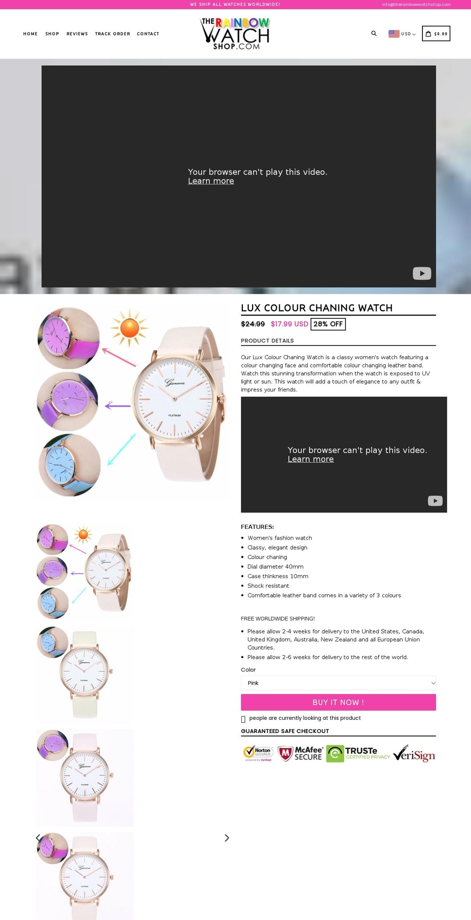therainbowwatchshop.com shopify website screenshot