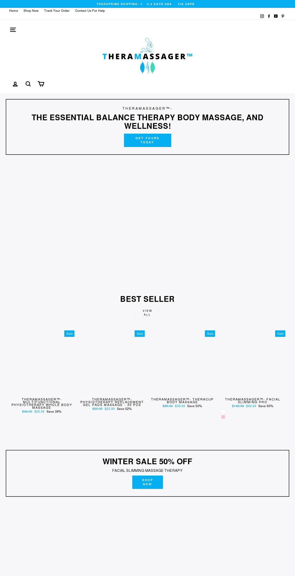 theramassager.com shopify website screenshot