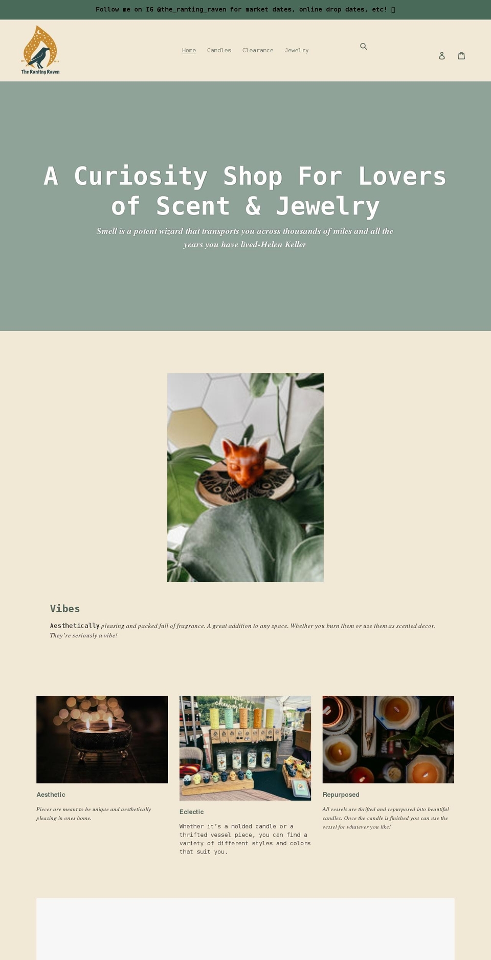 therantingravencandles.com shopify website screenshot