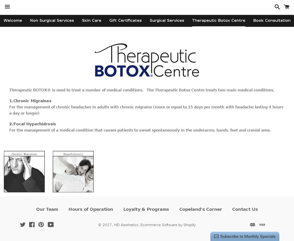 therapeuticbotoxclinic.com shopify website screenshot