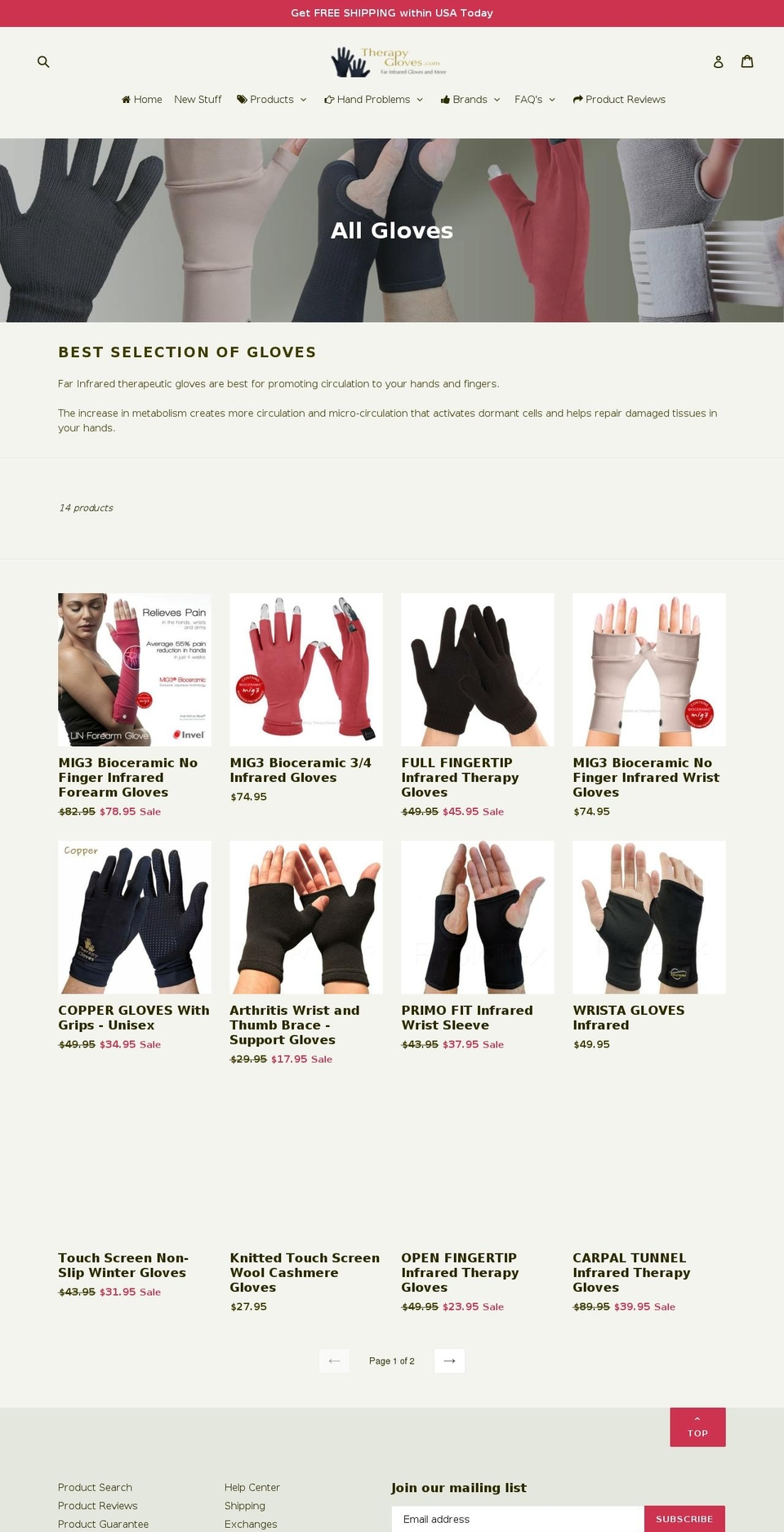 therapeuticgloves.com shopify website screenshot