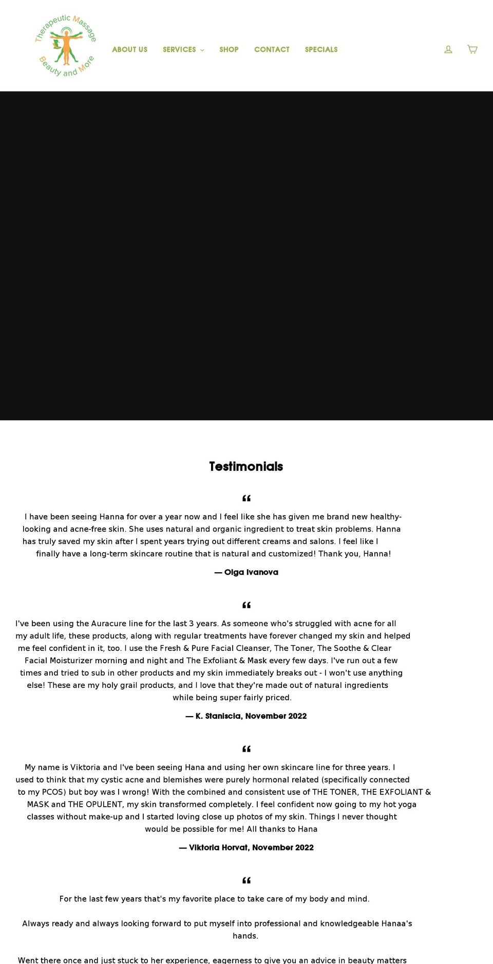 therapeuticmassageandbeauty.com shopify website screenshot