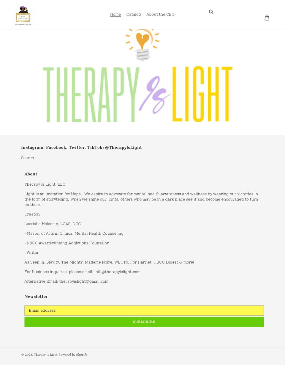 therapyislight.com shopify website screenshot