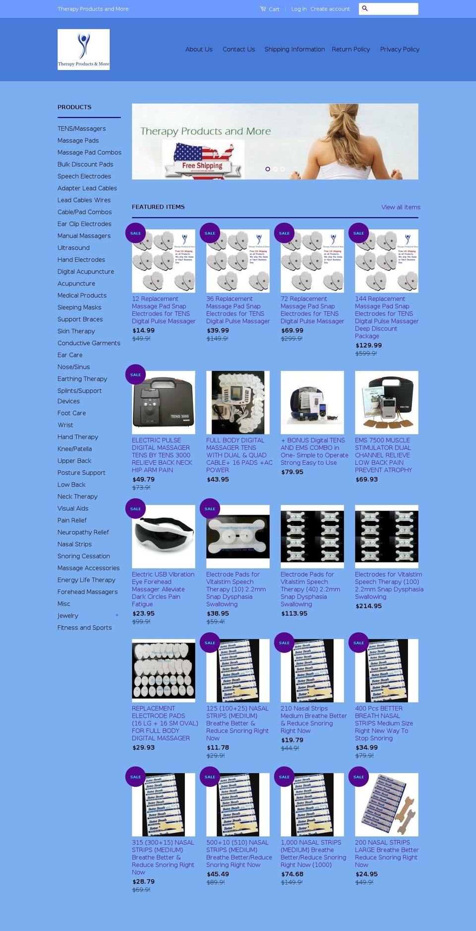 therapyproductsandmore.com shopify website screenshot