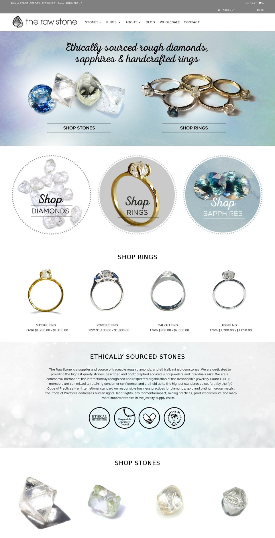 therawdiamond.com shopify website screenshot