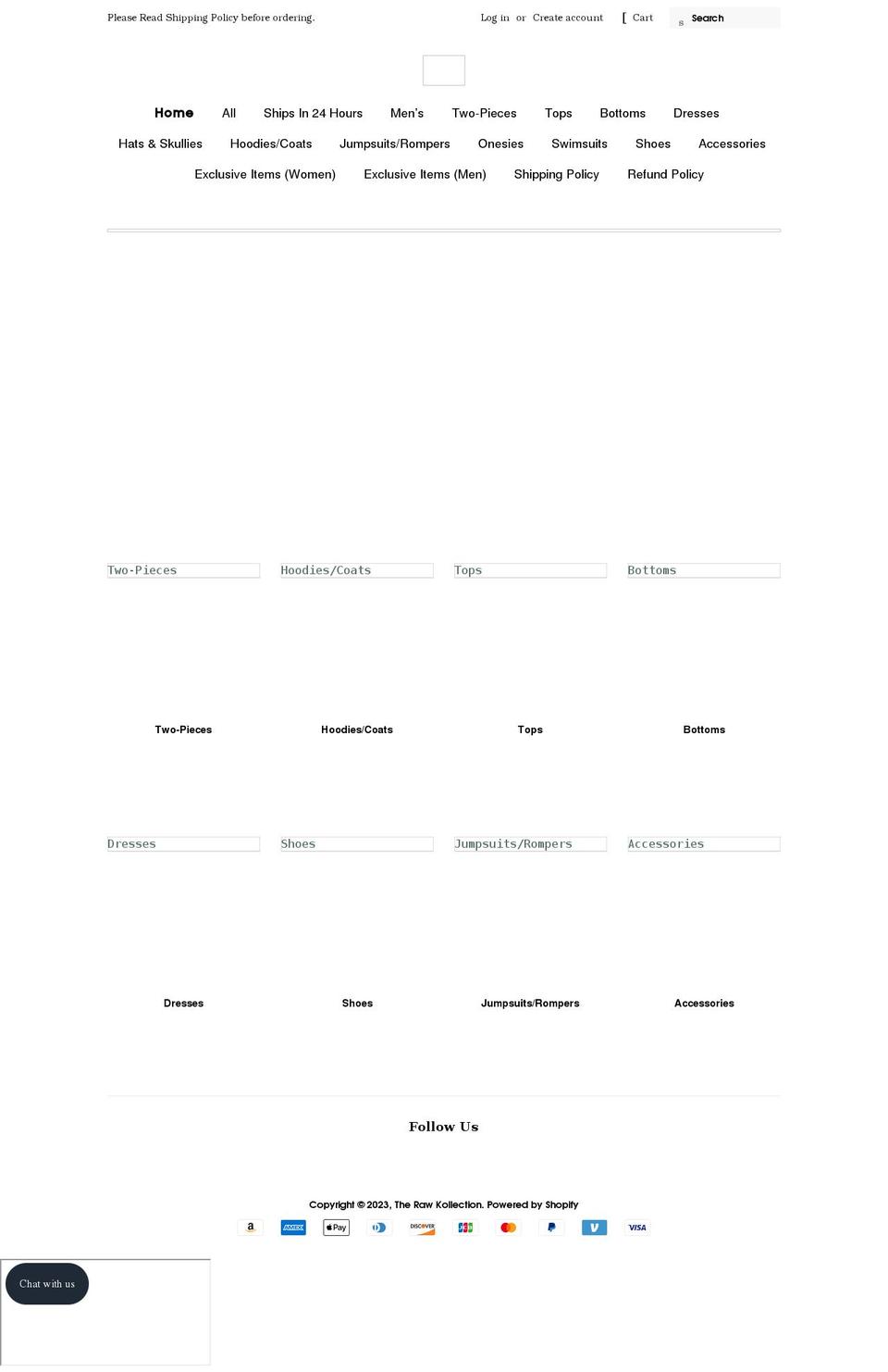 therawkollection.com shopify website screenshot