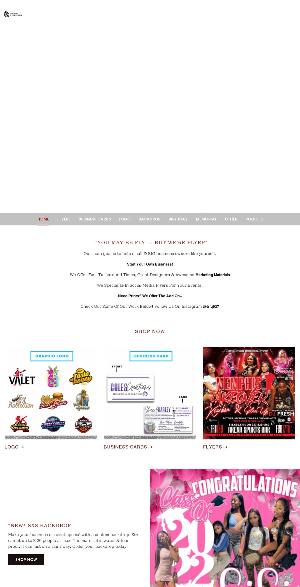 therealflyerqueen.com shopify website screenshot
