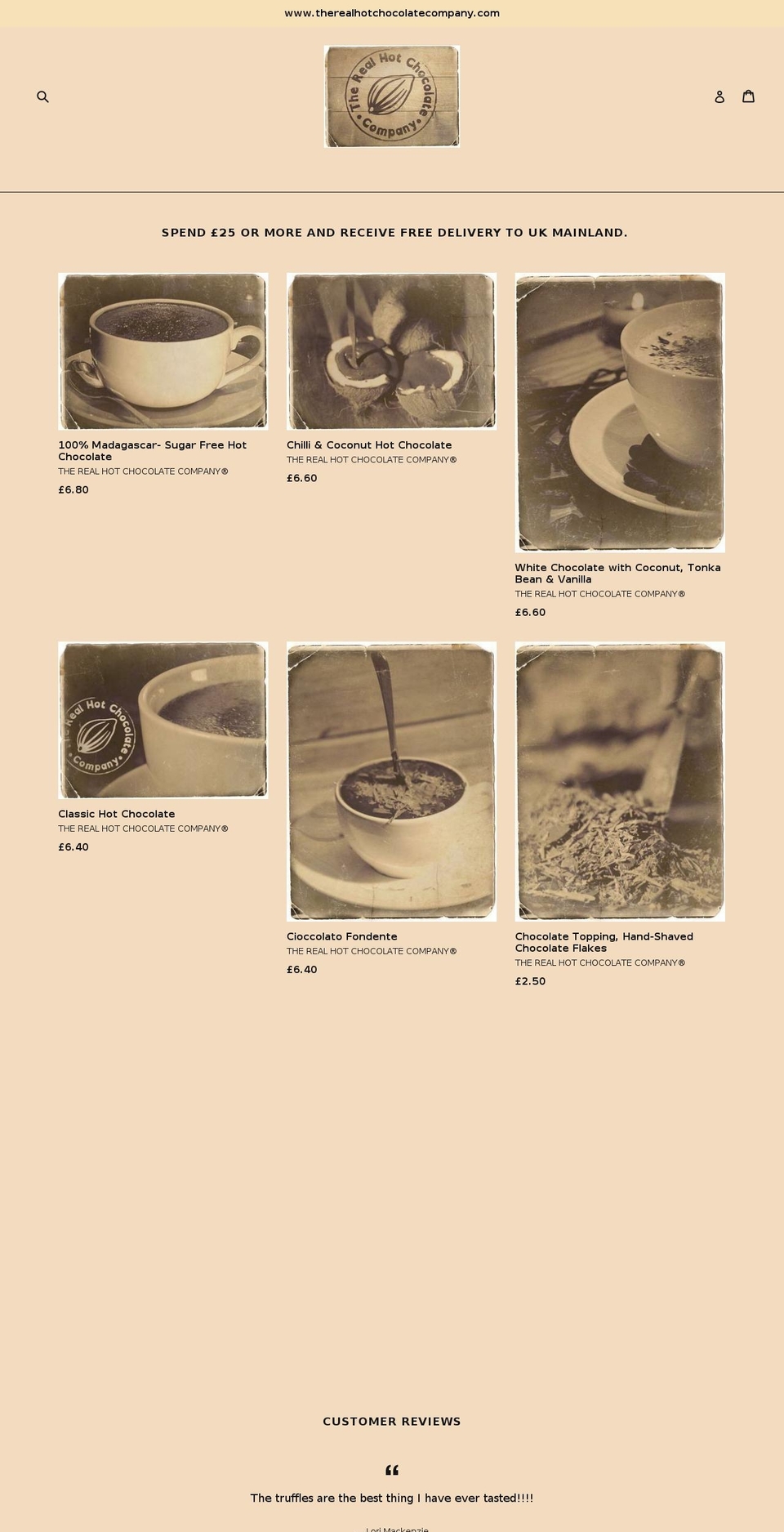 therealhotchocolatecompany.com — Shopify storefront screenshot