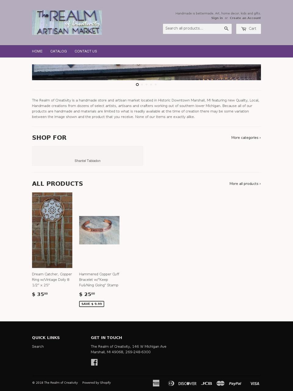 therealmofcreativity.com — Shopify storefront screenshot