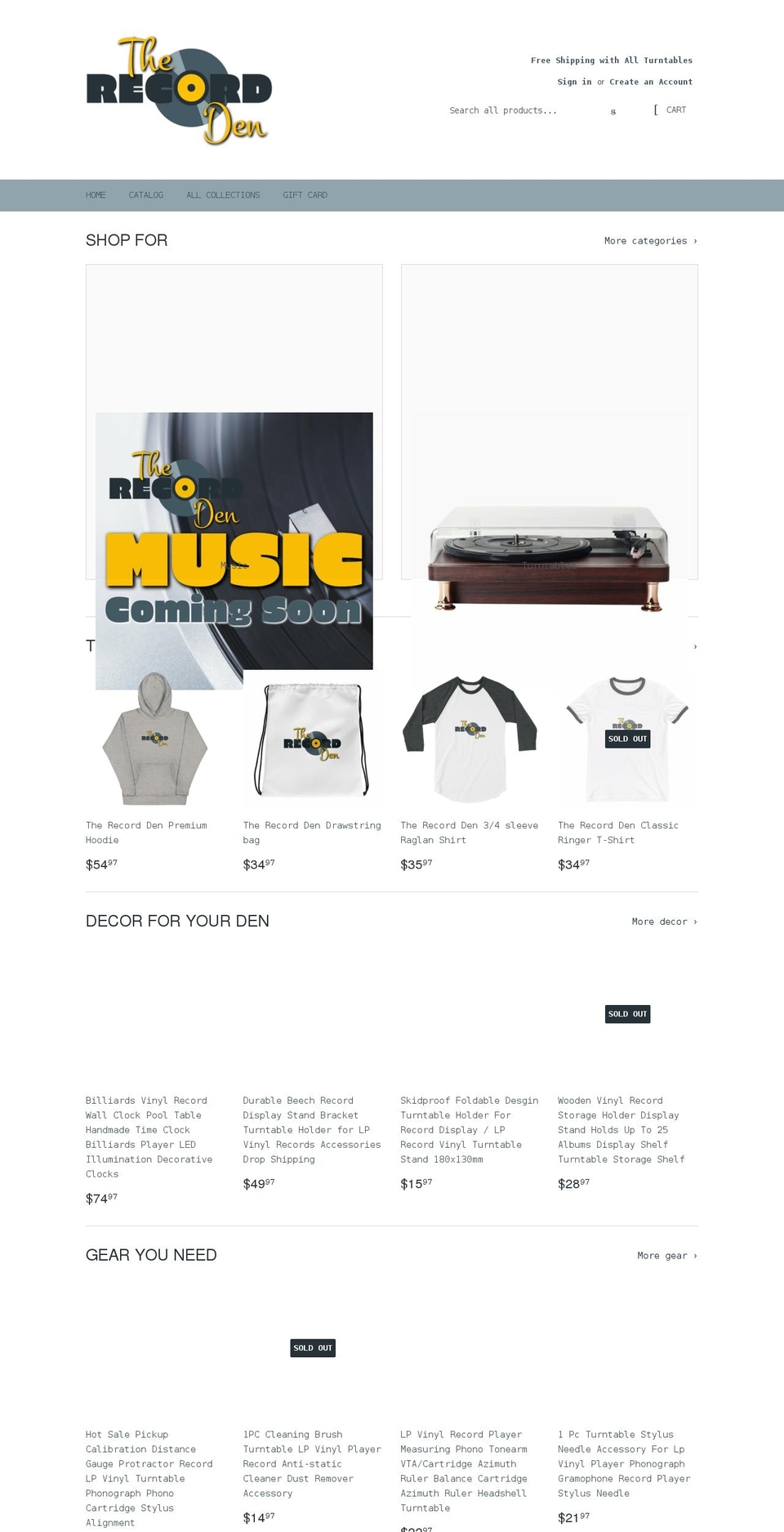 therecordden.com shopify website screenshot