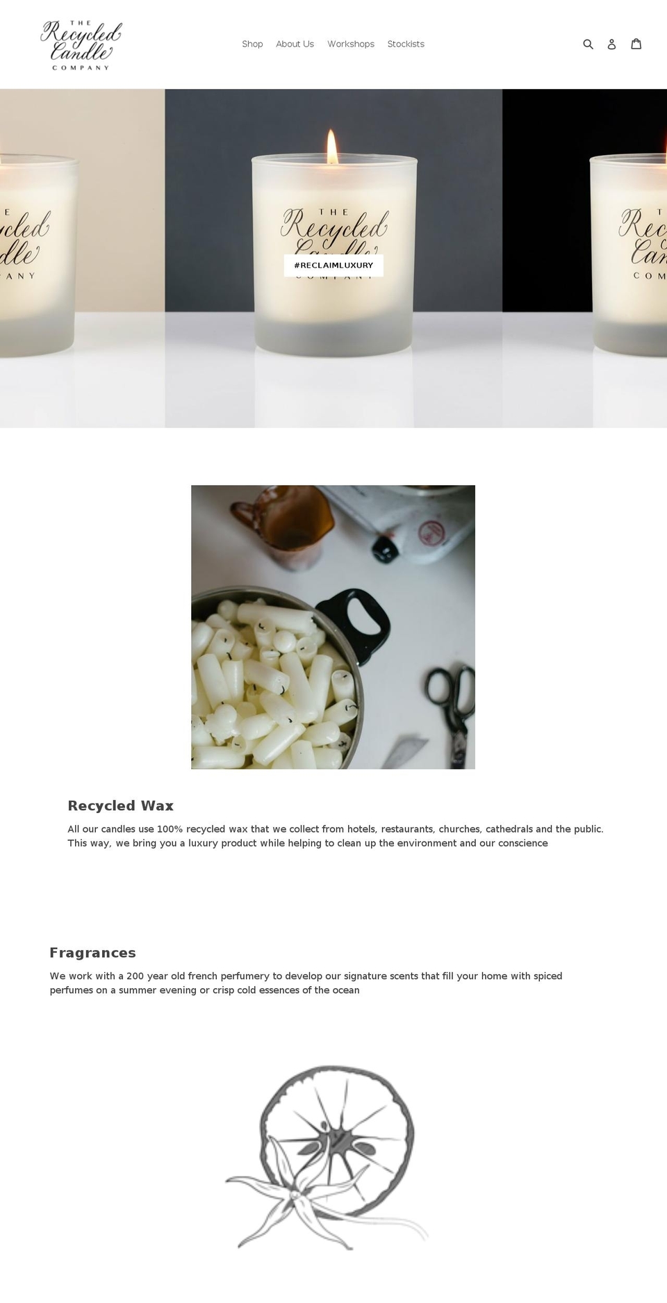 therecycledcandlecompany.co.uk shopify website screenshot