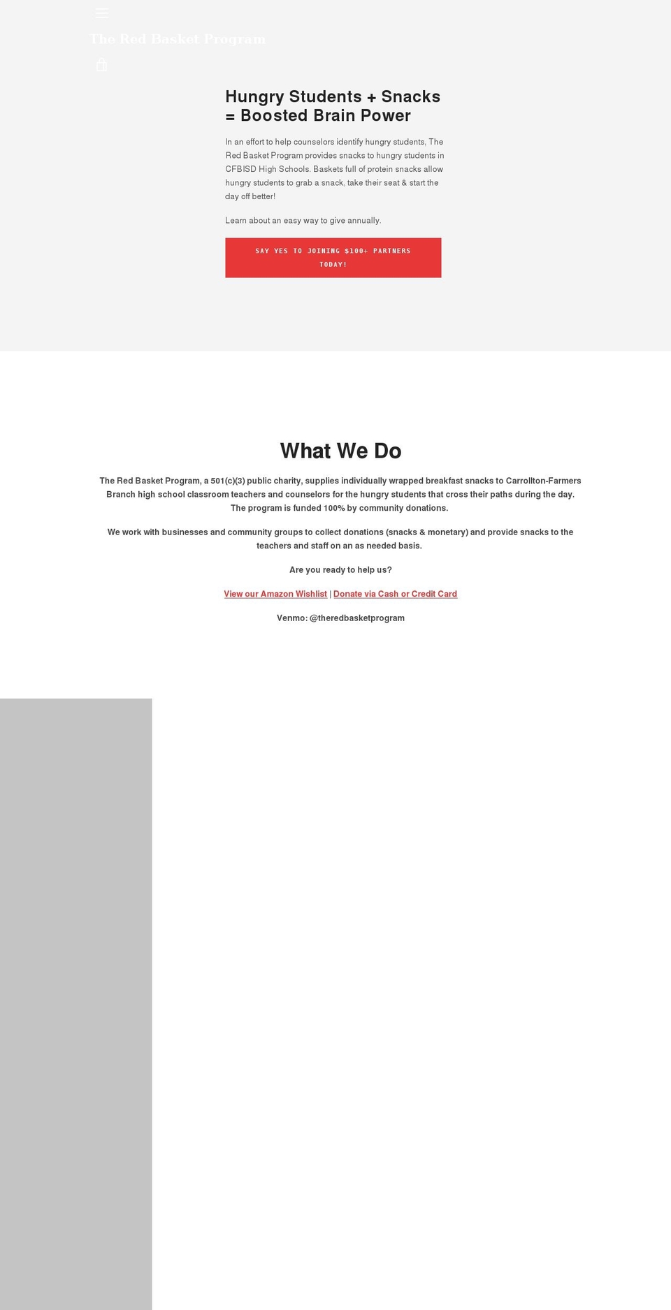 theredbasketprogram.org shopify website screenshot