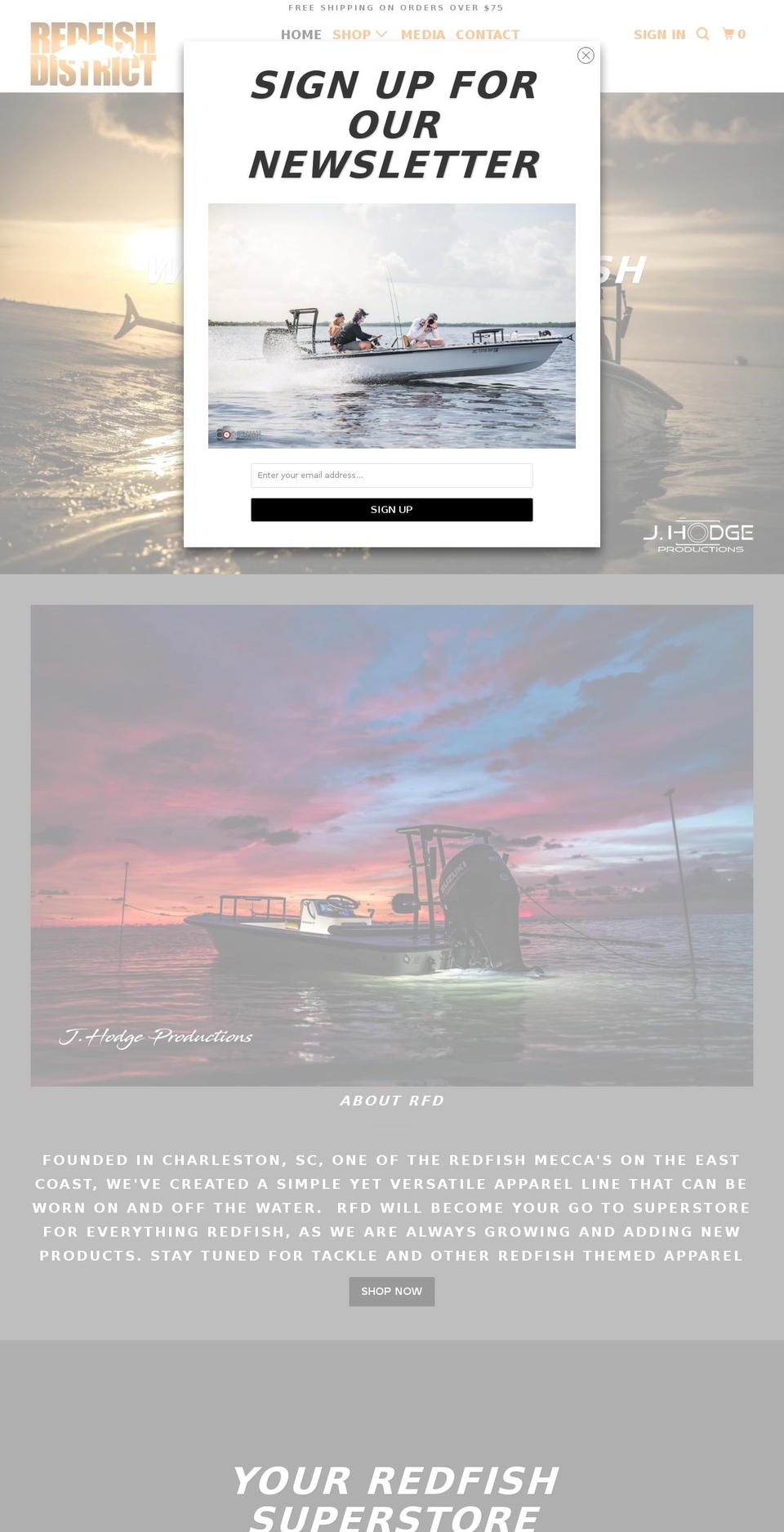 theredfishdistrict.com shopify website screenshot