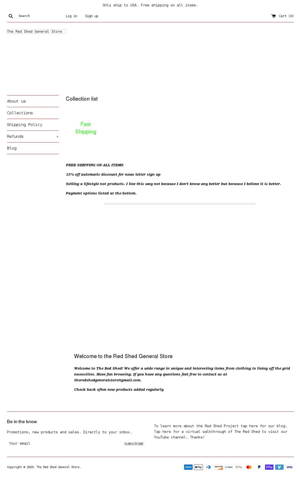 theredshedgeneralstore.com shopify website screenshot