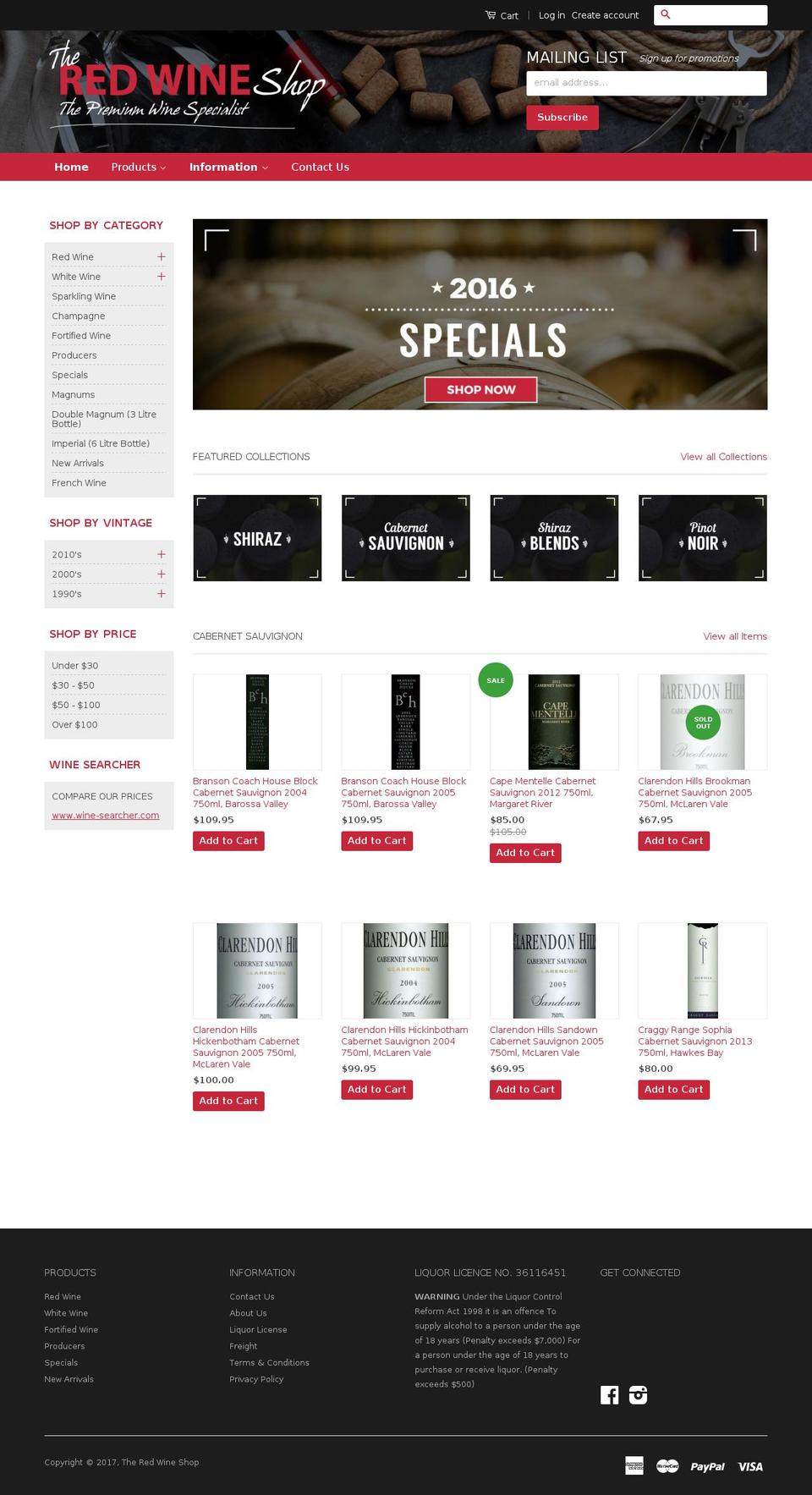 theredwineshop.com.au shopify website screenshot