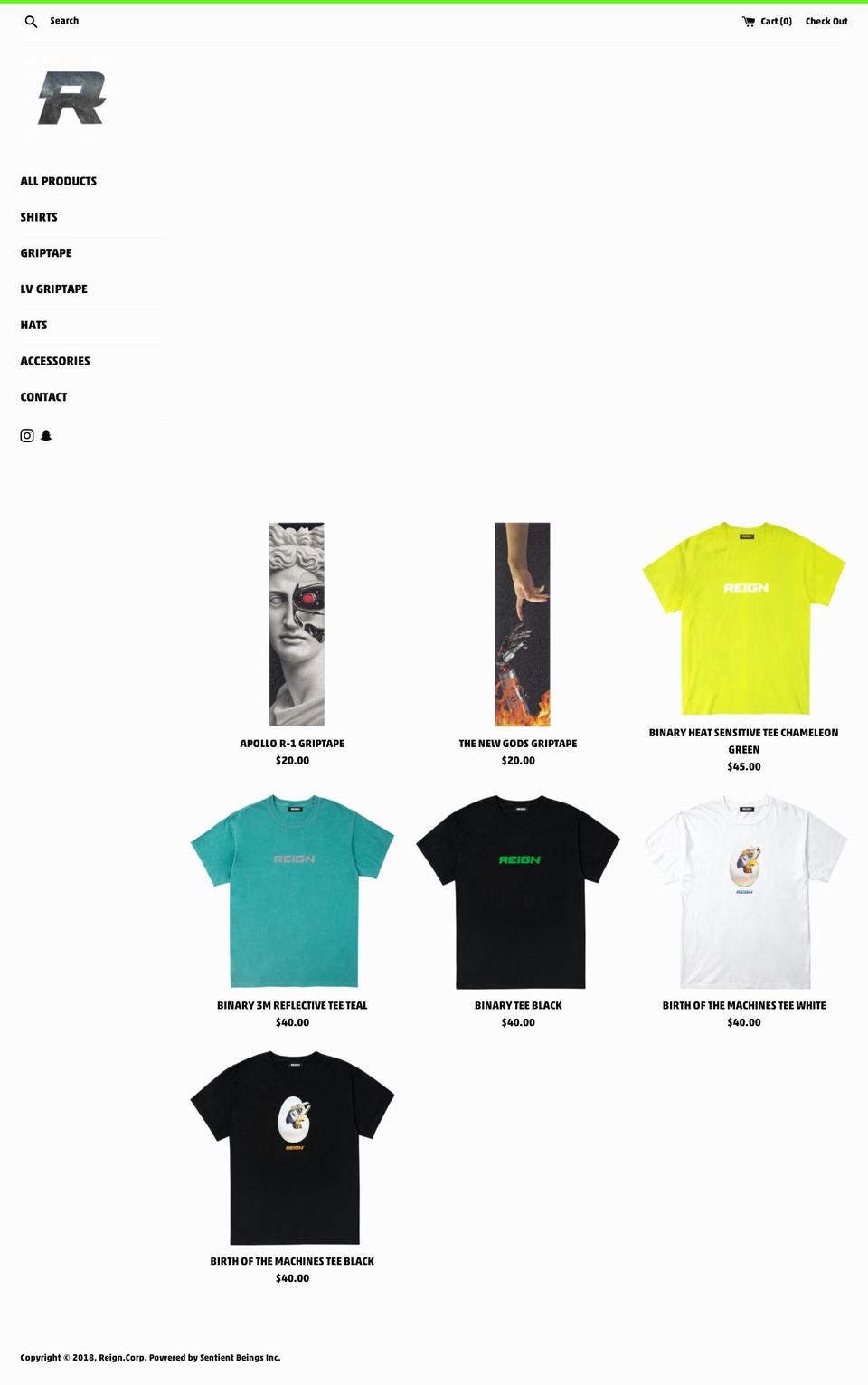 thereigncorporation.com — Shopify storefront screenshot