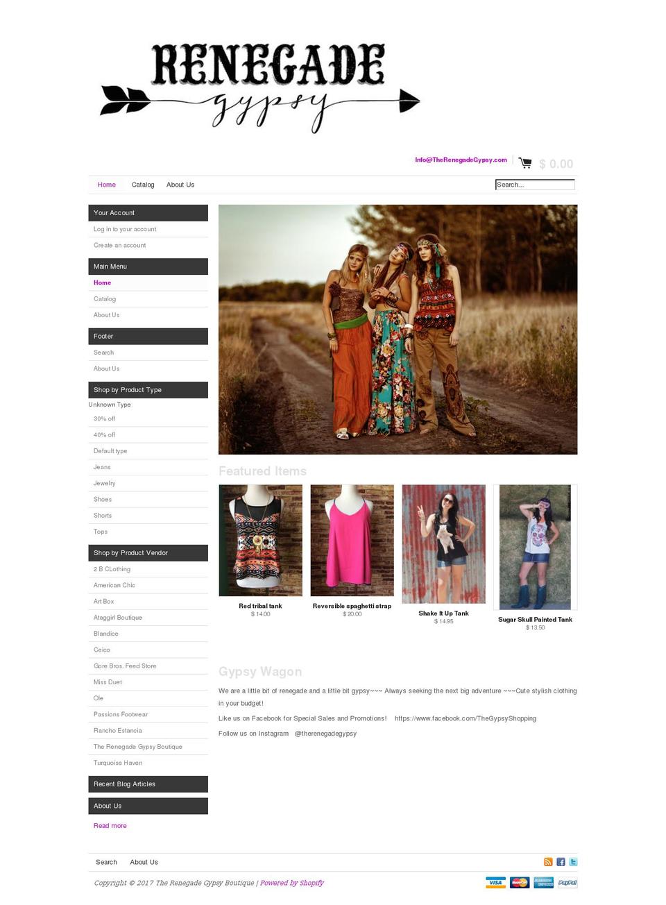 therenegadegypsy.com shopify website screenshot