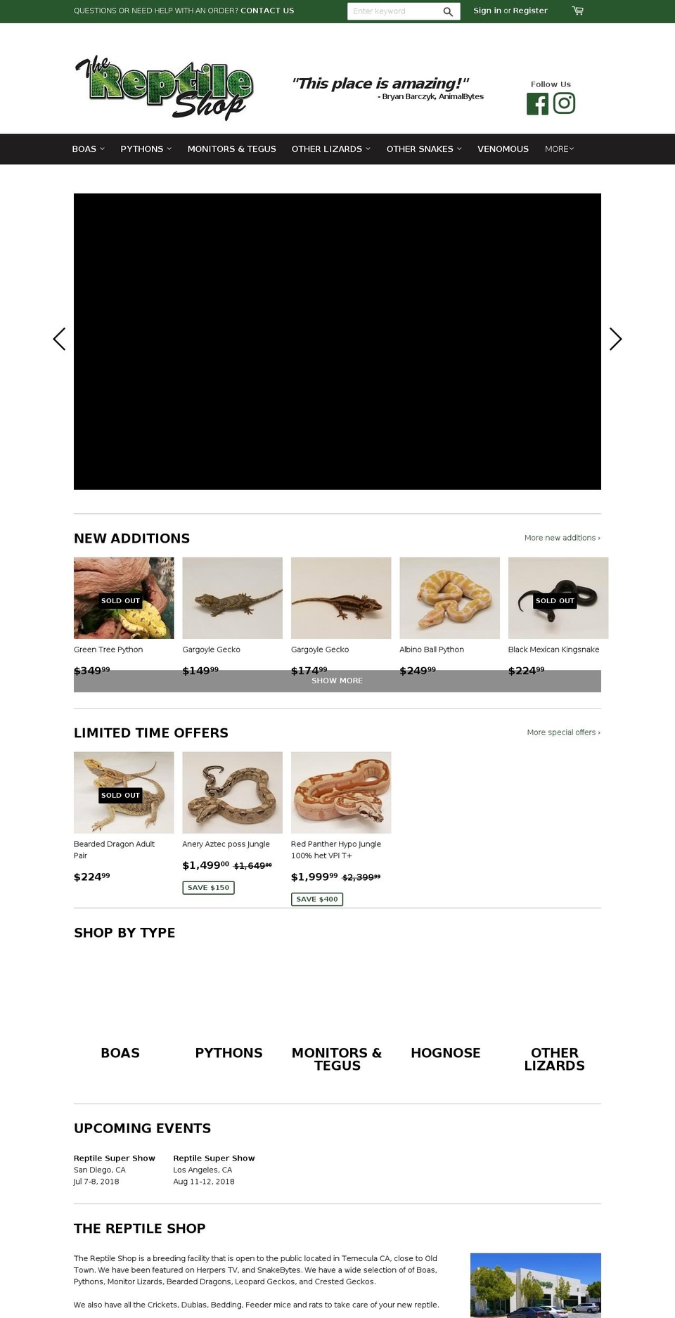 thereptileshop.com — Shopify storefront screenshot