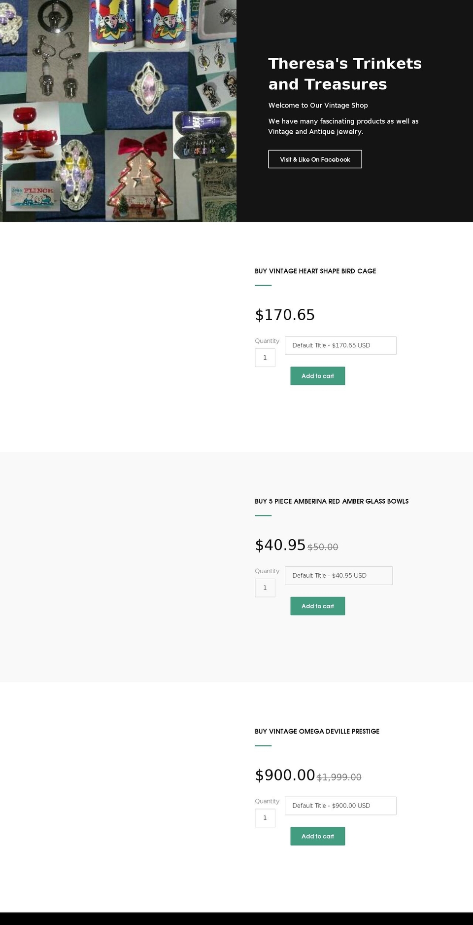 theresastrinketsandtreasures.com — Shopify storefront screenshot