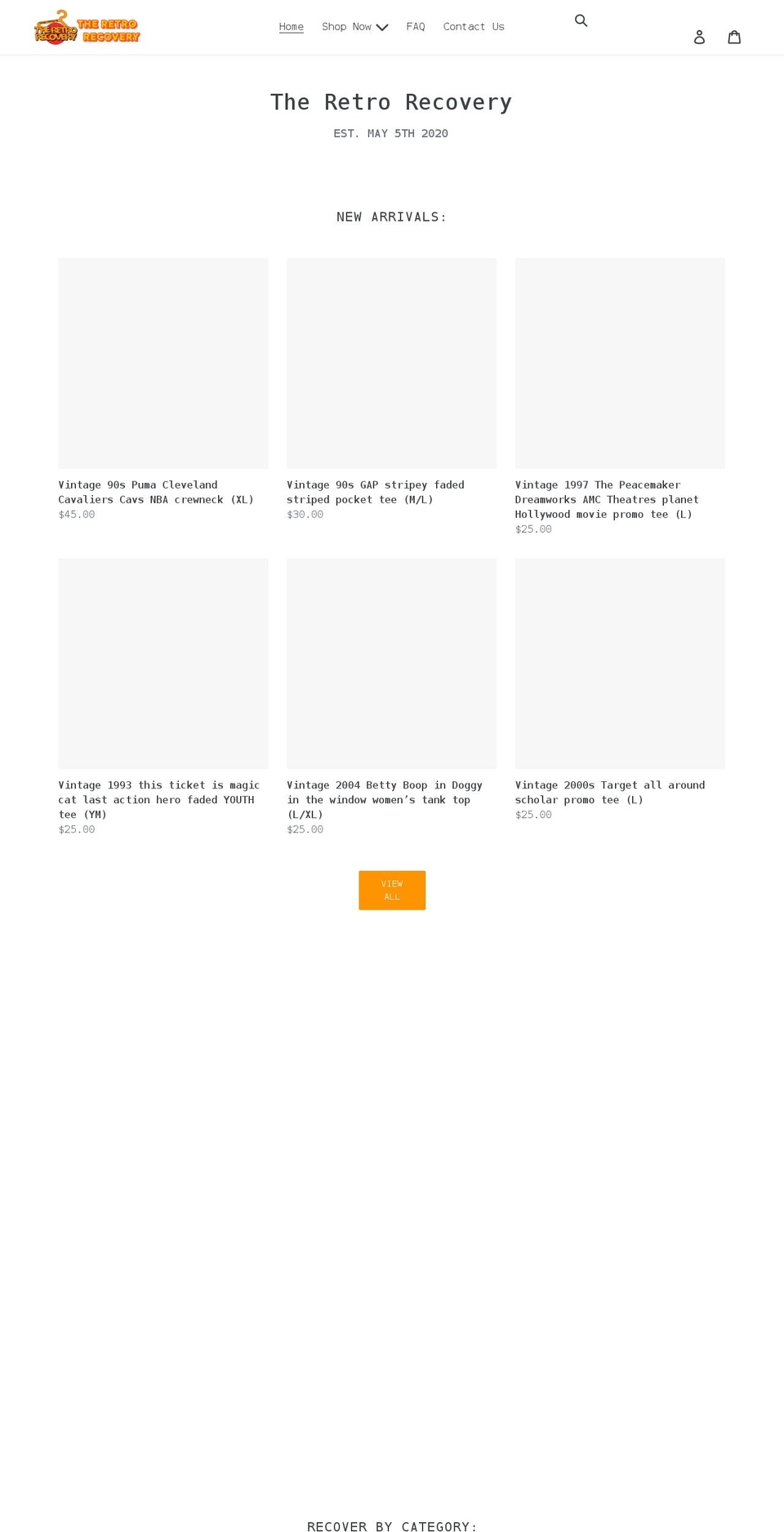 theretrorecovery.com shopify website screenshot