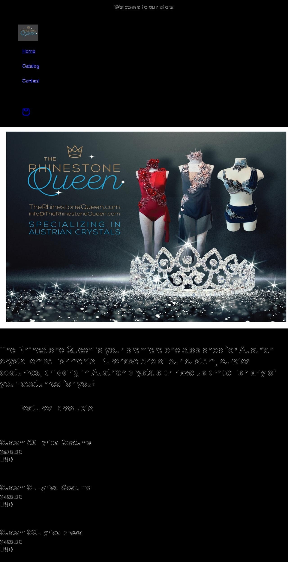 therhinestonequeen.com shopify website screenshot