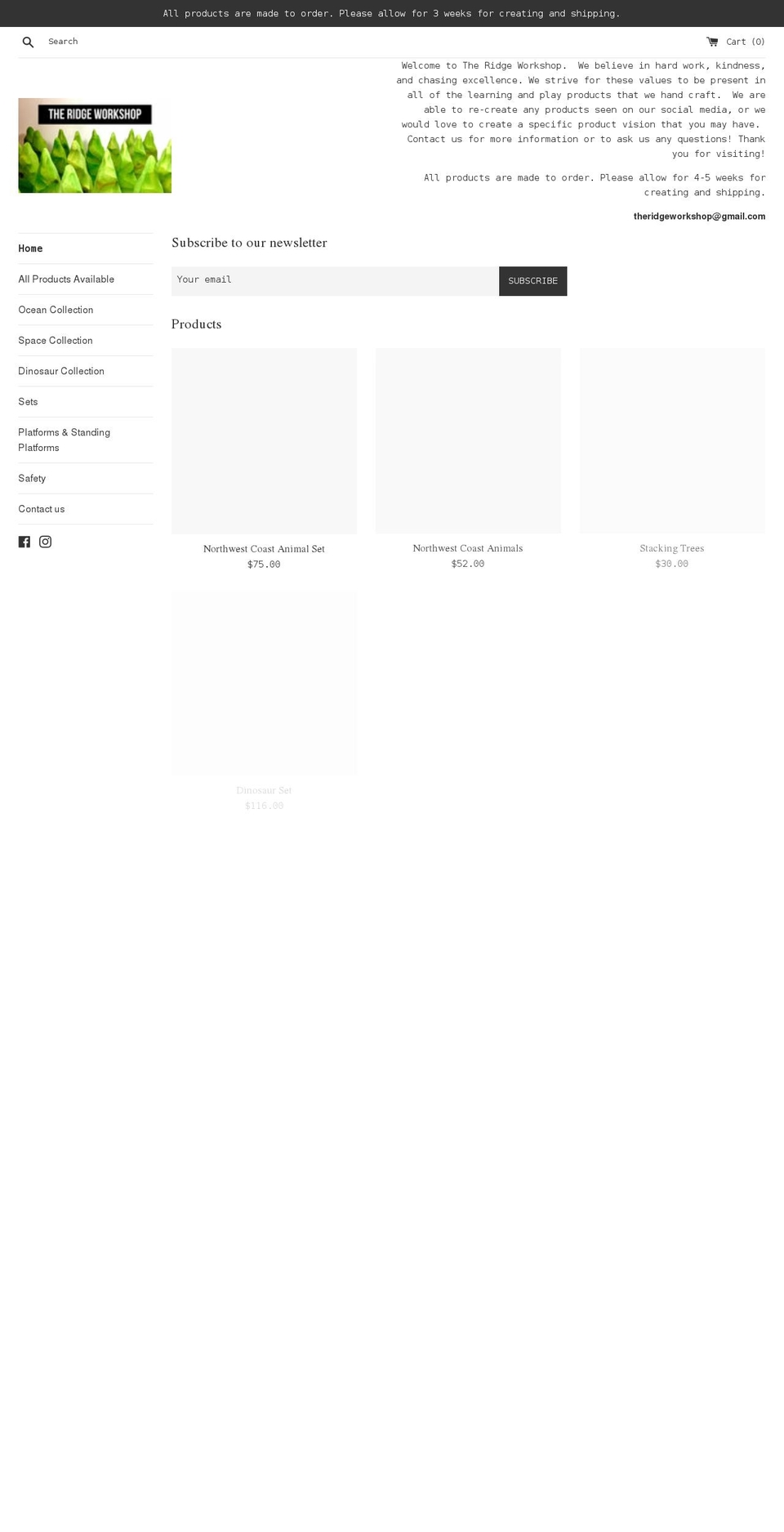 theridgeworkshop.com shopify website screenshot