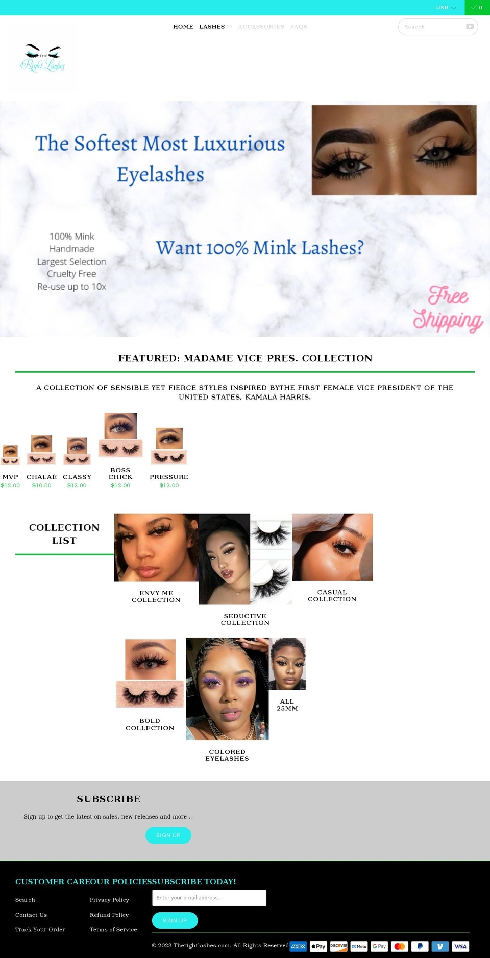 therightlashes.com shopify website screenshot