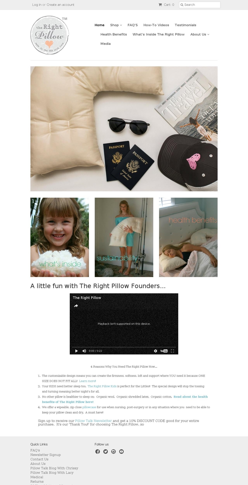 therightpillow.com shopify website screenshot