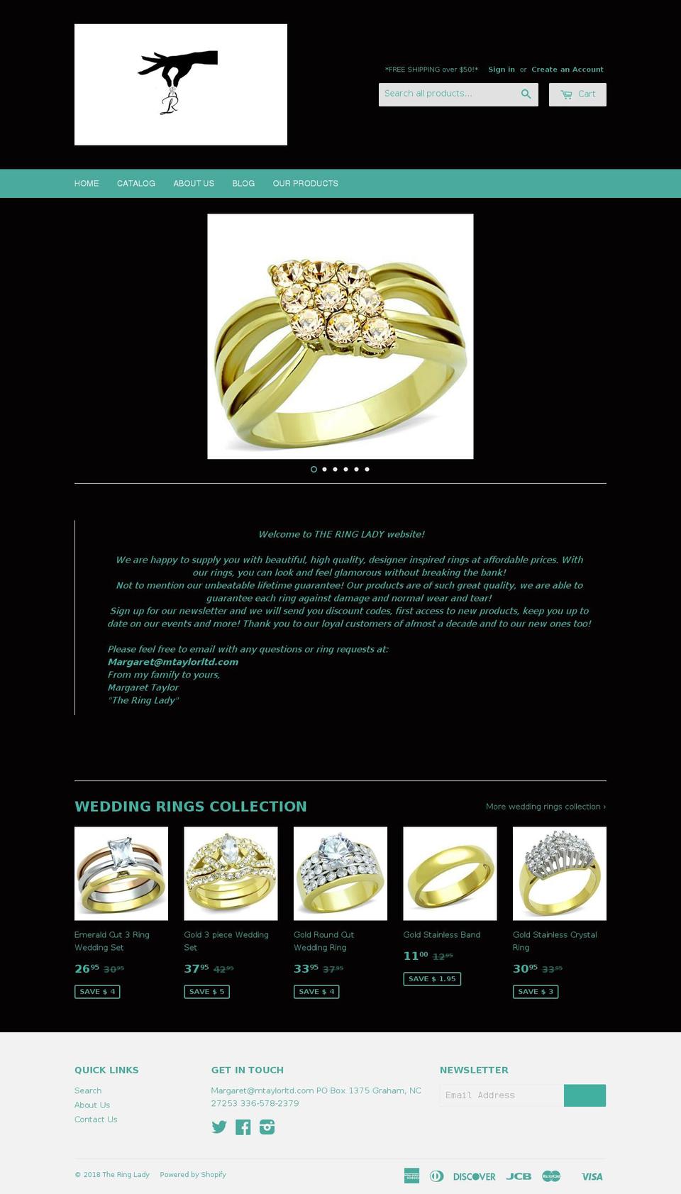 theringlady.com shopify website screenshot