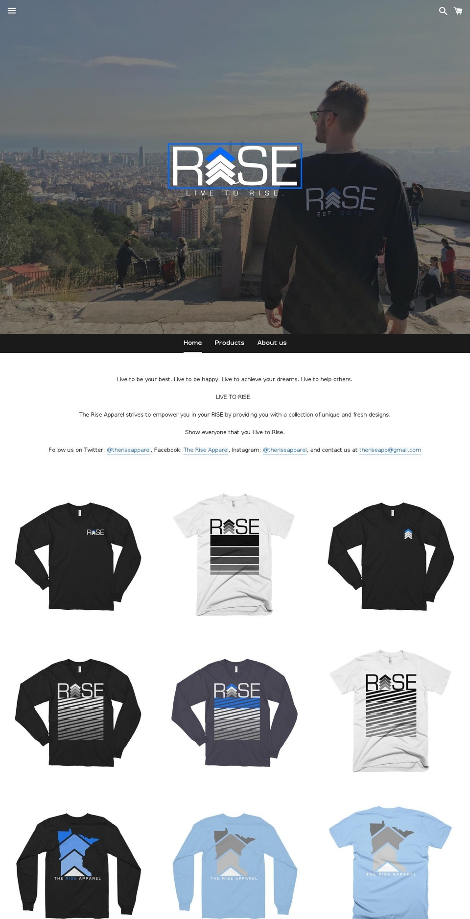 theriseapparel.com shopify website screenshot