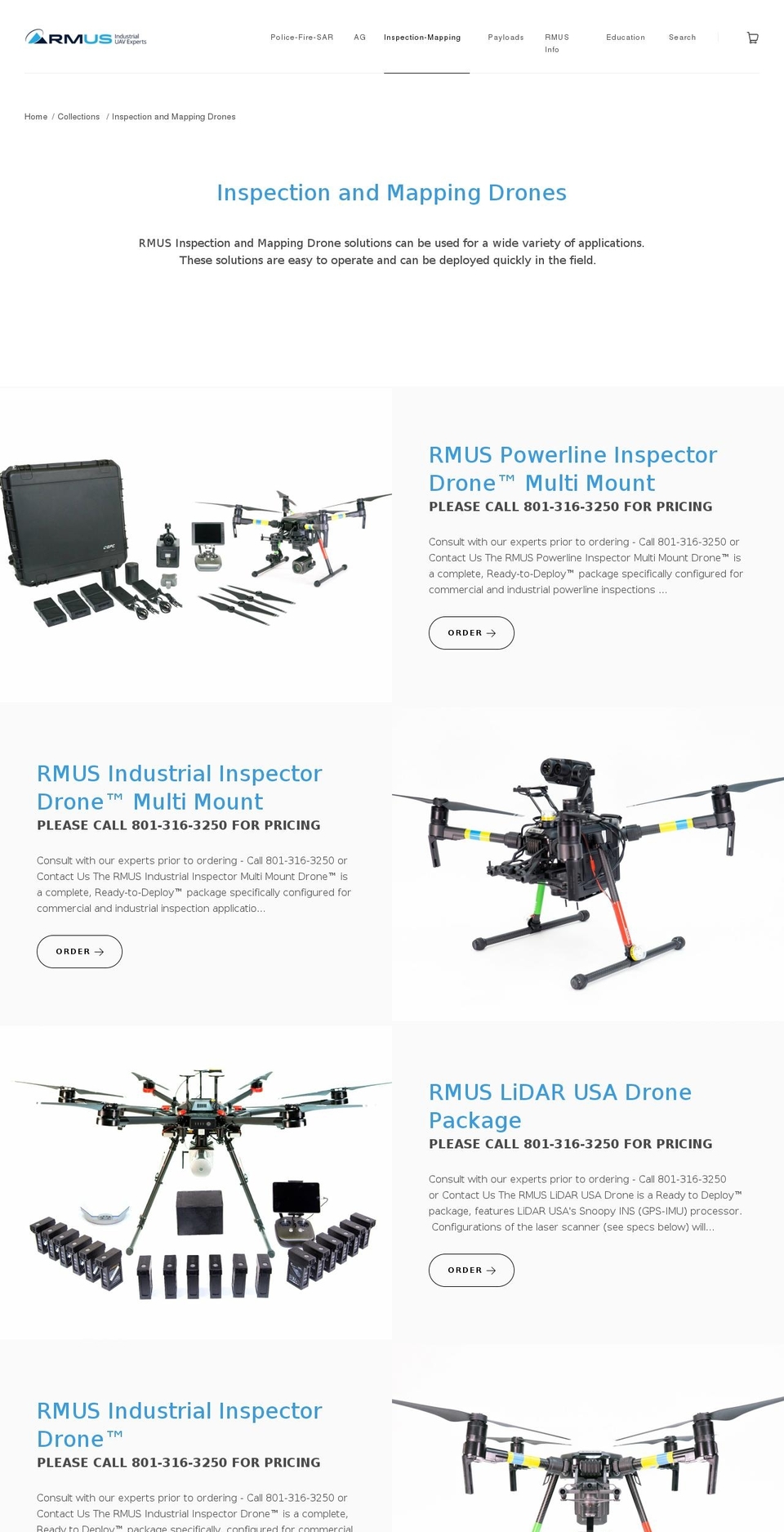 thermalinspectiondrones.com shopify website screenshot