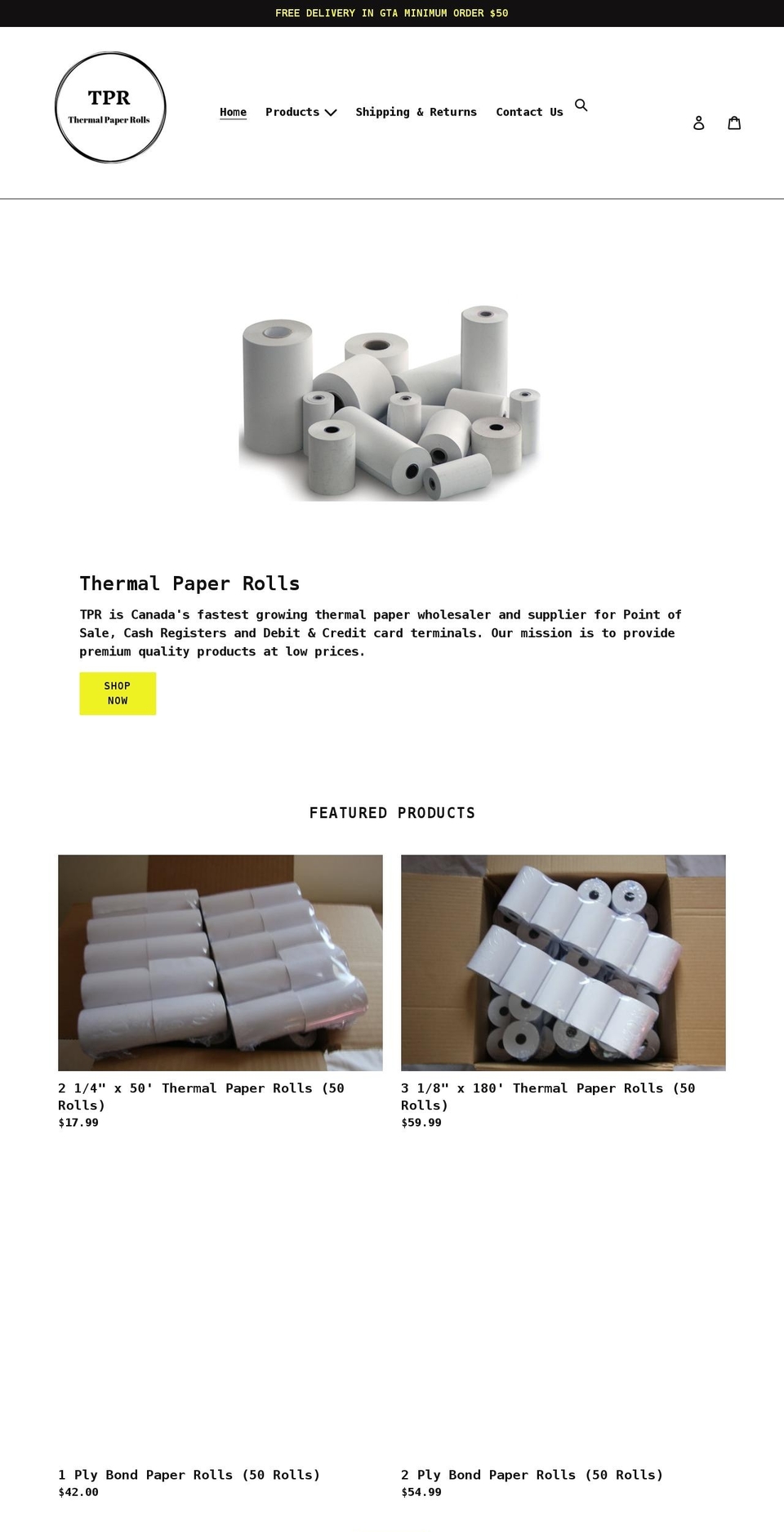 thermalpaperrolls.ca shopify website screenshot