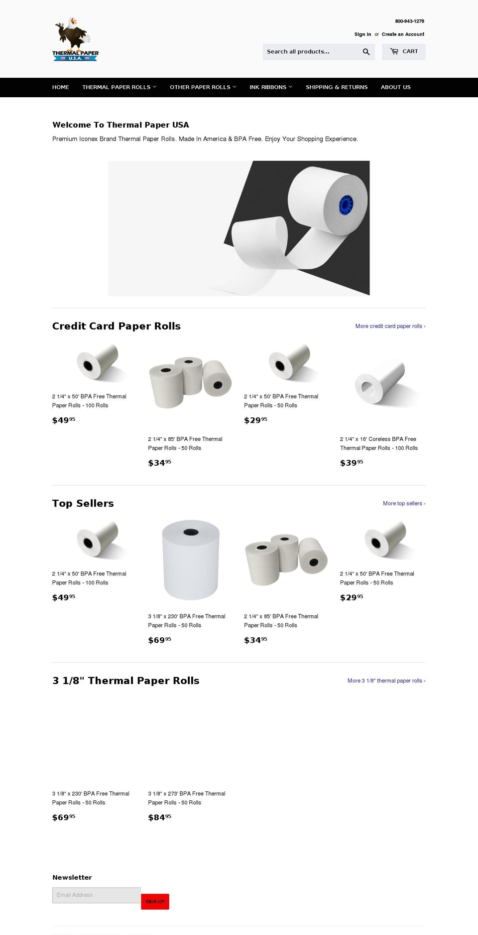 qeretail Shopify theme site example thermalpaperusa.com