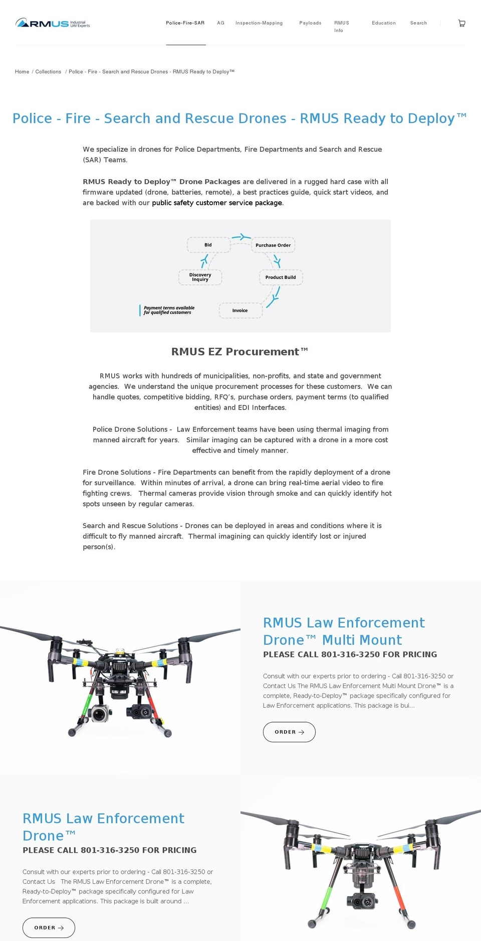 thermalsearchrescuedrones.com shopify website screenshot