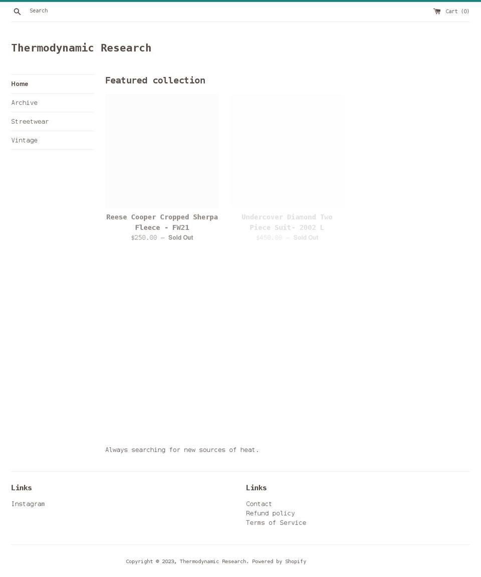 thermodynamic-research.com shopify website screenshot