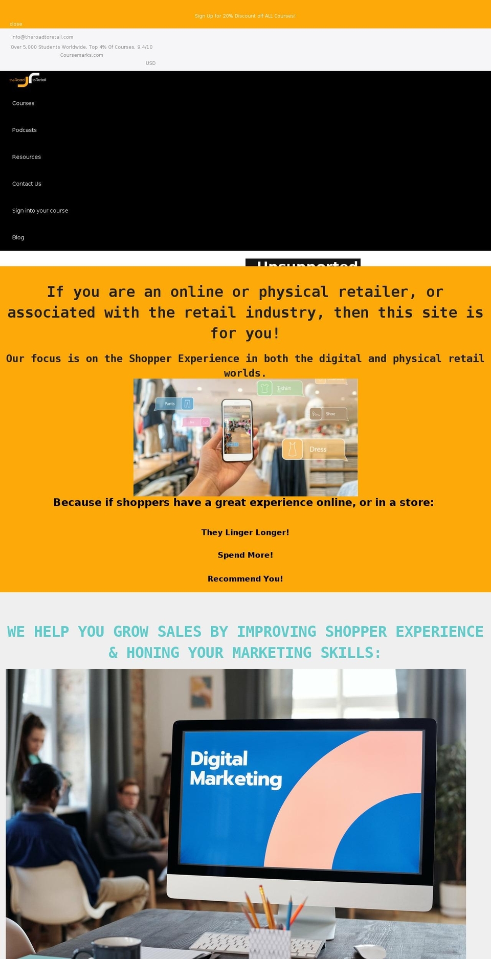 theroadtoretail.com shopify website screenshot