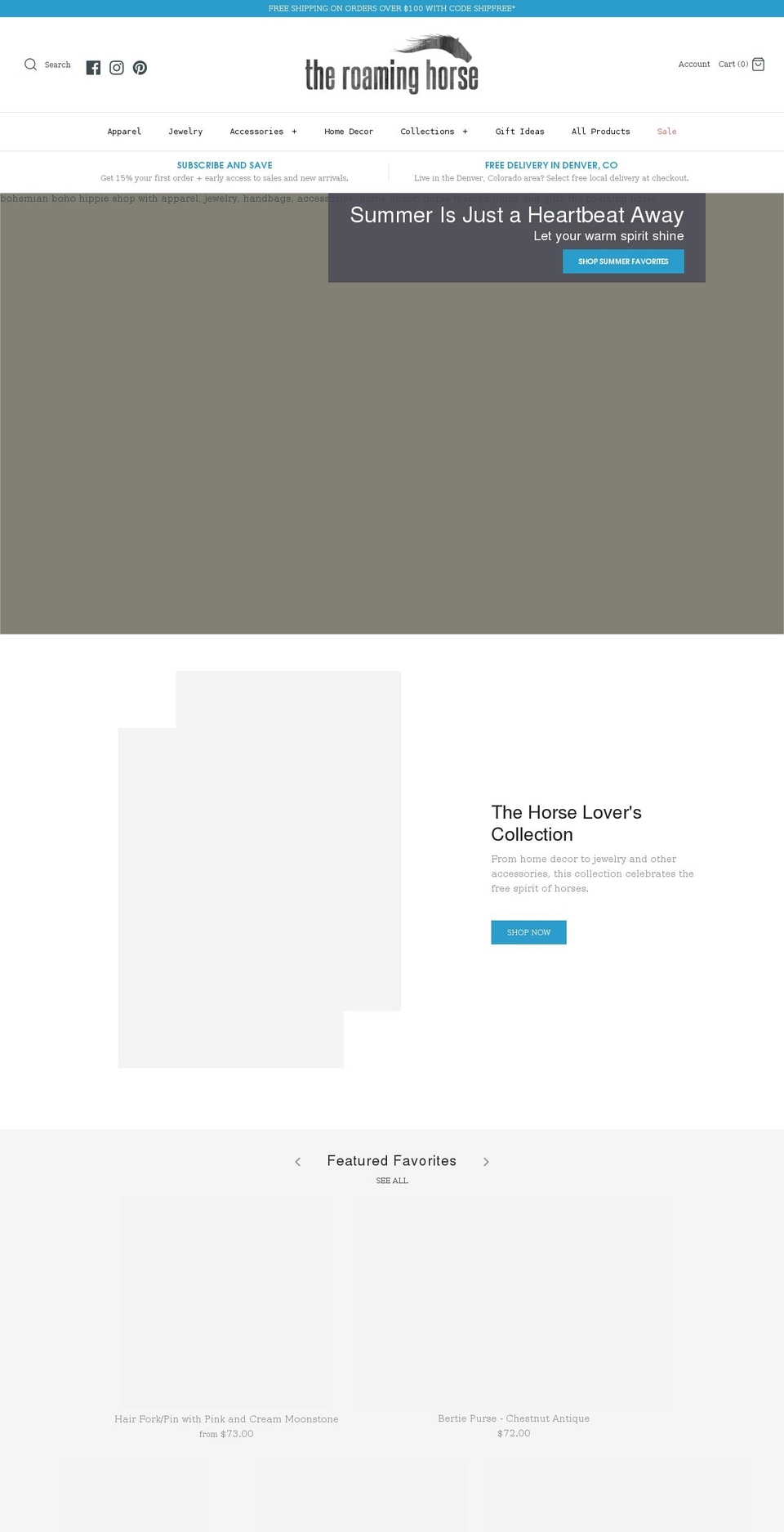theroaminghorse.com shopify website screenshot