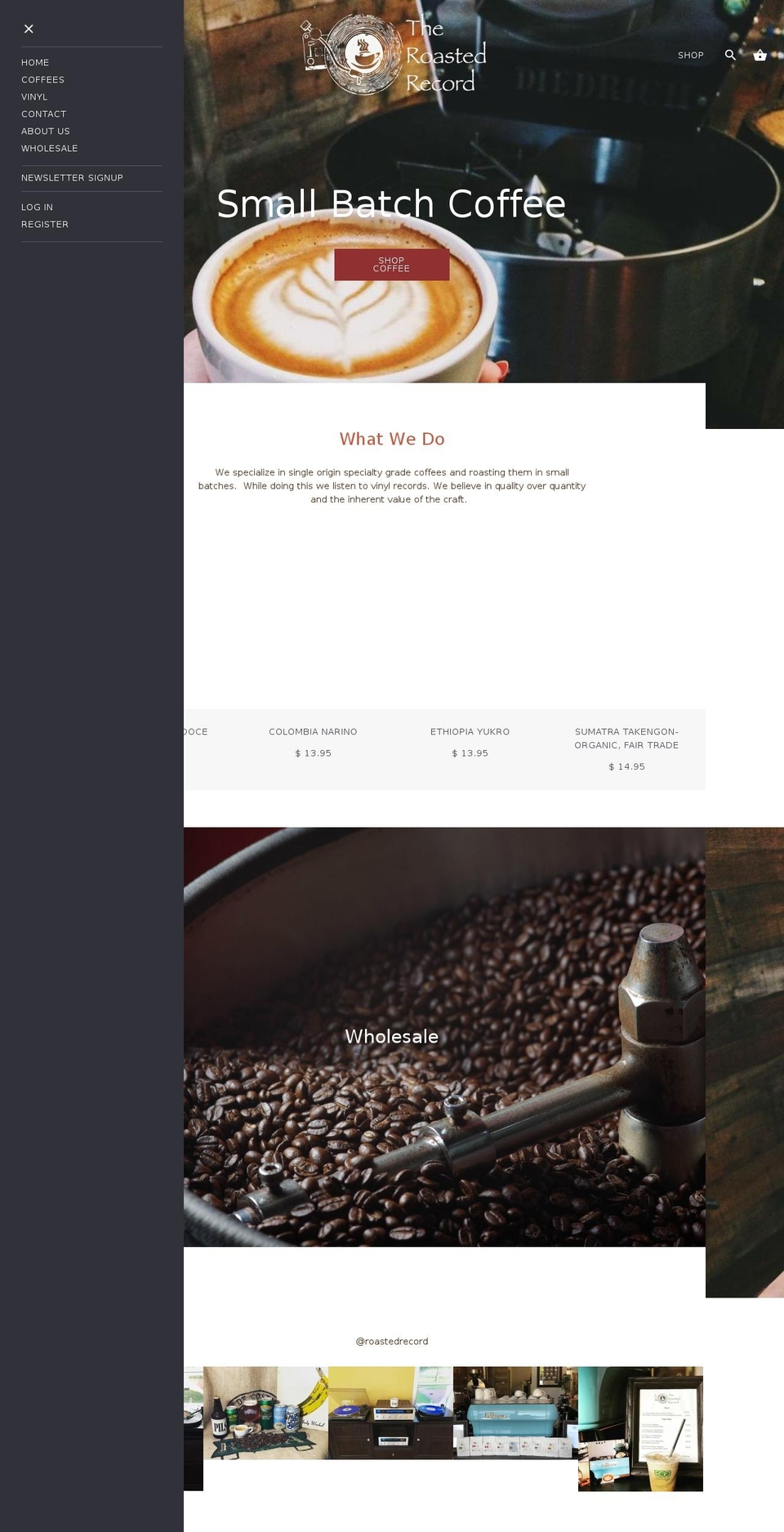 theroastedrecord.com — Shopify storefront screenshot